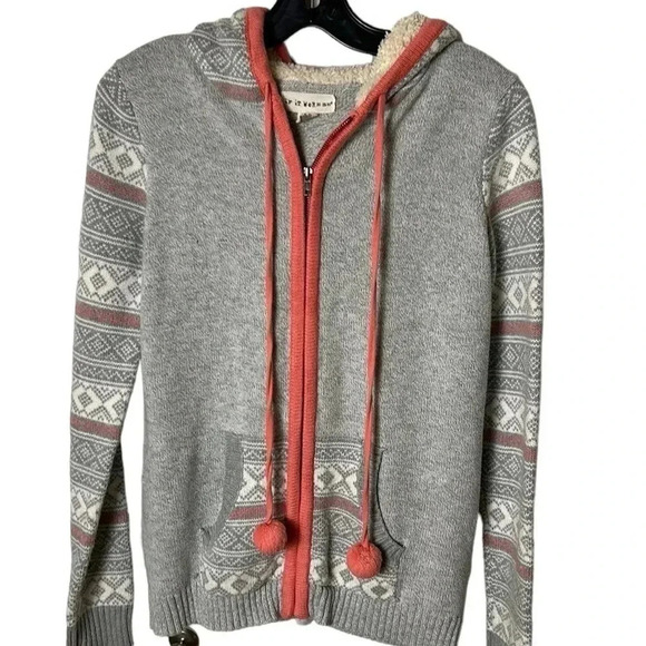 Anthropologie zip up hoodie,sherpa,L.,chunky knit,wool blend,tassels,boho,aztec - Picture 6 of 12